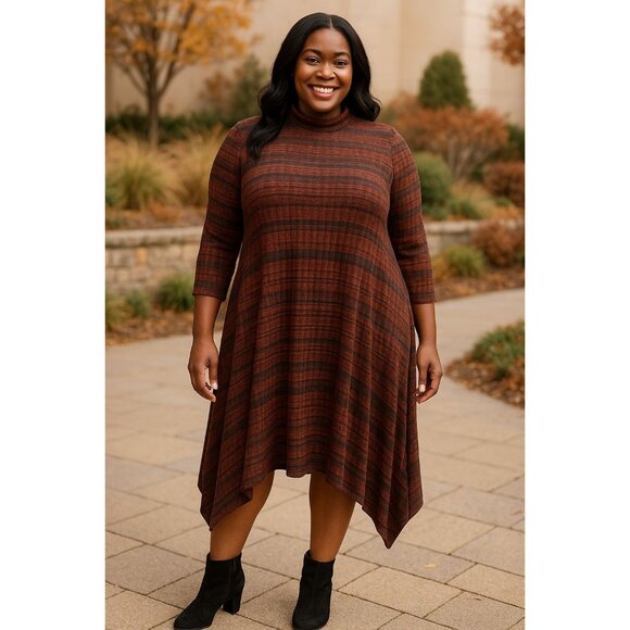 Signature By Robbie Bee Size Large Tunic Dress Womens Striped Handkerchief Hem - Picture 8 of 8